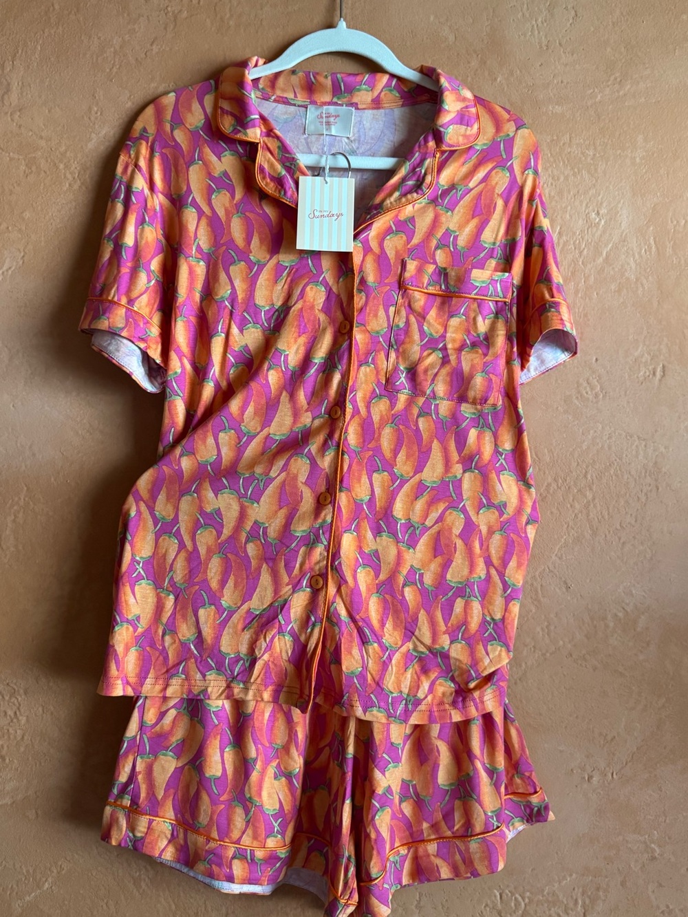 In My Sundays Pepper Dreams Pajama Set NWT Small Pink Orange Peppers